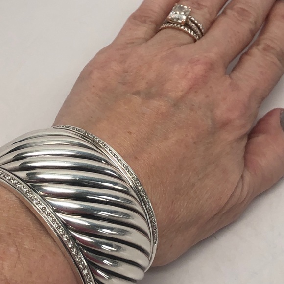 David Yurman Diamond Large Sculpted Cable Cuff Bracelet .925 - Picture 7 of 12